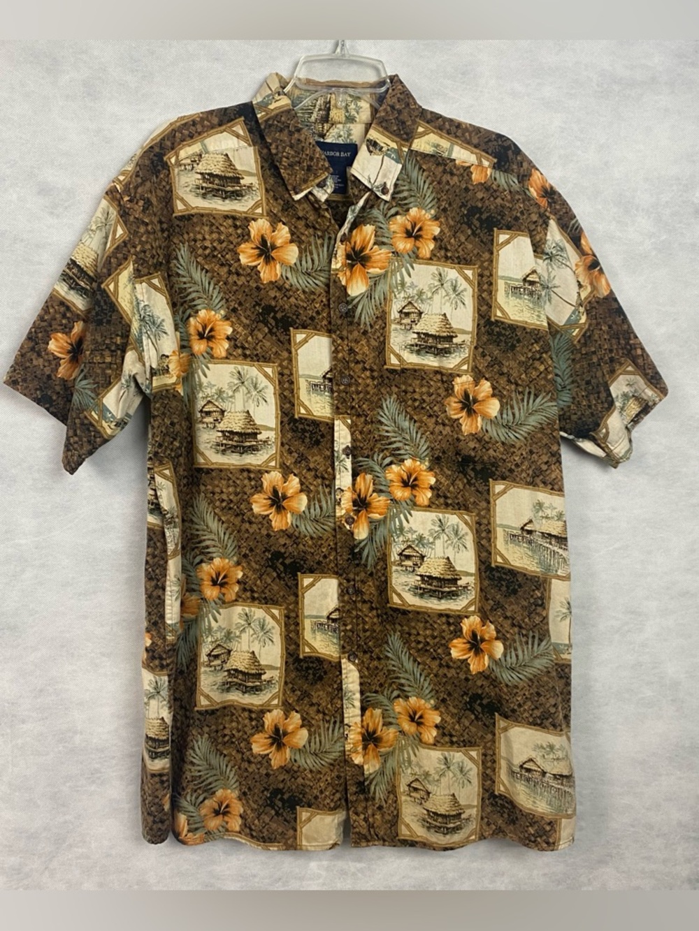 Harbor Bay Hawaiian Shirt Men's XLT Cotton Button Up Short Sleeve Tropical